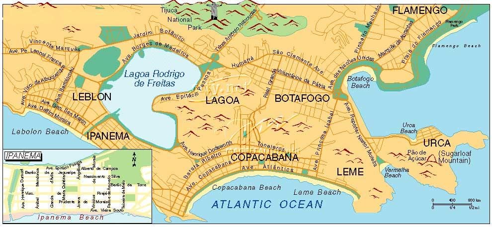 bản đồ của bãi biển ở Rio de Janeiro